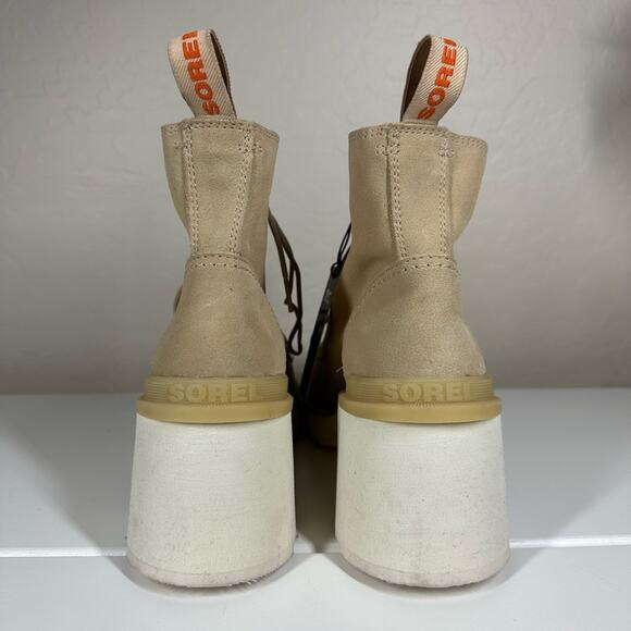 Sorel Hi-Line Waterproof Lace-Up Leather Suede Boots Chunky Heel Tan Sz 11 - Picture 6 of 14